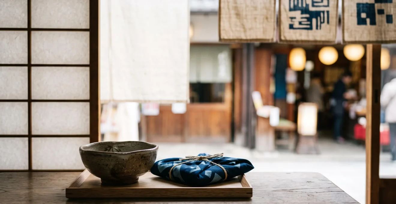 Composition elegante d'objets artisanaux japonais illustrant un shopping durable et esthetique au Japon